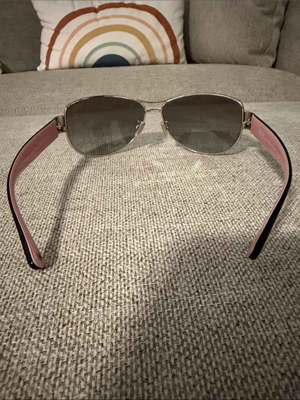 Coach Aviator Sunglasses with Silver Frame and Pink Temples - Picture 3 of 4